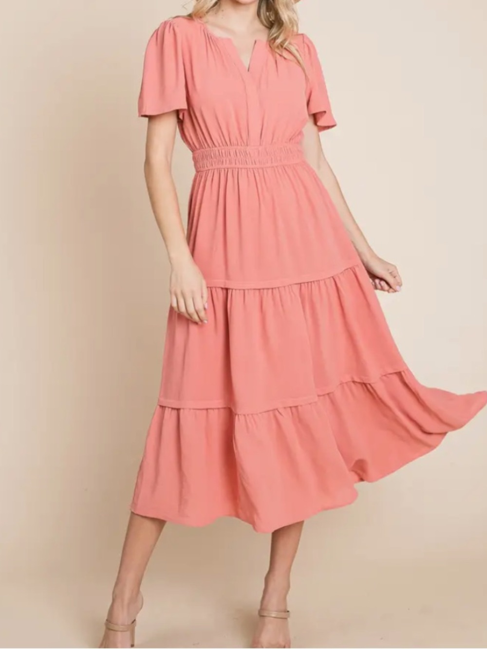 Women’s Peachy Tiered Midi Dress - Lightweight Short Sleeve